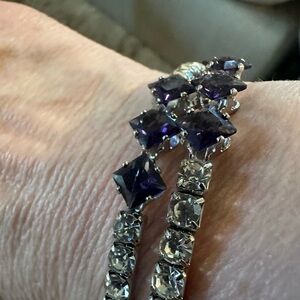 Classic Silver Bracelet with Purple and Clear Stones